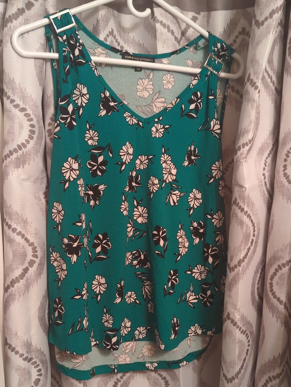 Adrienne Vittadini Teal Floral V-Neck Sleeveless Top